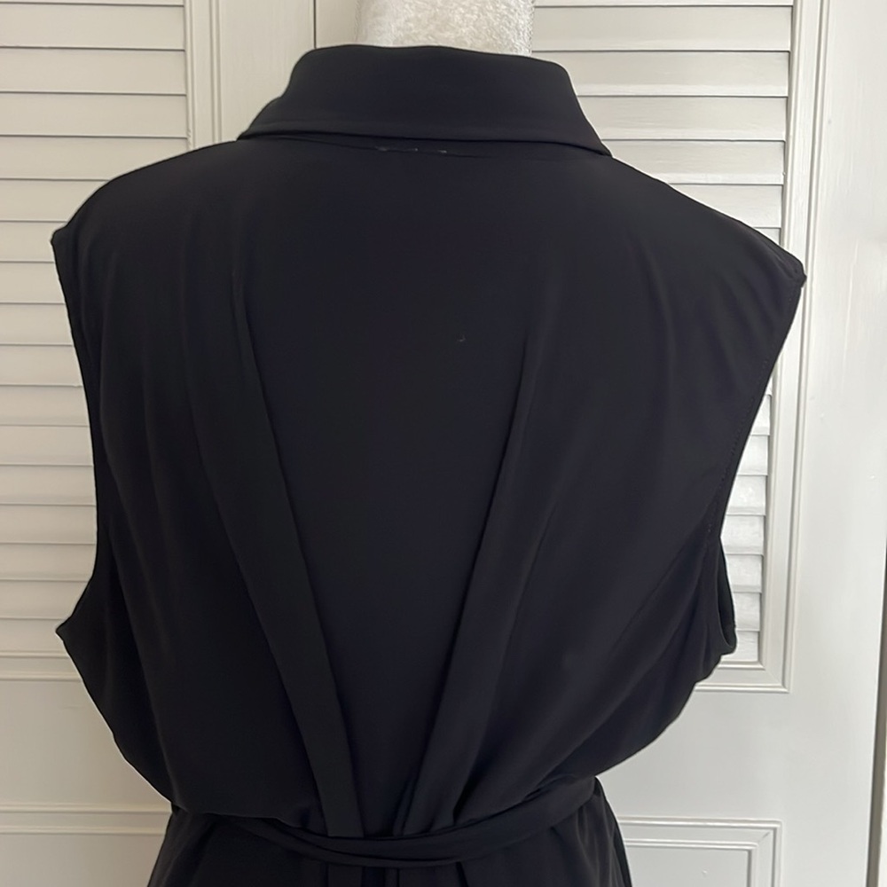 Anne Klein Black Sleeveless Midi Dress Gold Zip Waist Tie 2X Plus Size - Picture 7 of 10